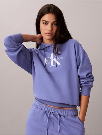 Calvin Klein Jeans Calvin Klein Womens Rhinestone Monologo Fleece Hoodie - Purple - XL