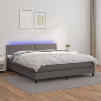 vidaXL Vidaxl - Cama Box Spring Colch&oacute;n Y Led Cuero Sint&eacute;tico Gris 180x200 Cm