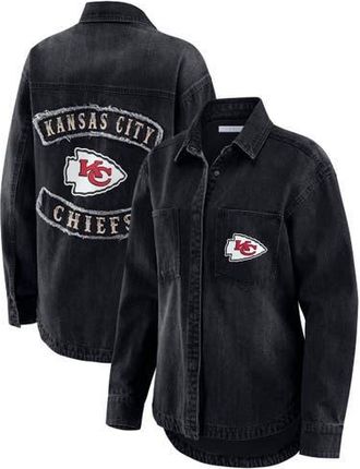 WEAR by Erin Andrews Womens WEAR by Erin Andrews Black Kansas City Chiefs Washed Oversized Denim Full-Snap Shacket at Nordstrom, Size Xx-Large