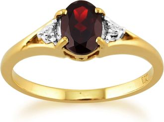 Gemondo Classic Oval Garnet & Diamond Ring in 9ct Yellow Gold