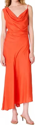 Nia Cielo One Shoulder Draped Midi Dress In Coral Red