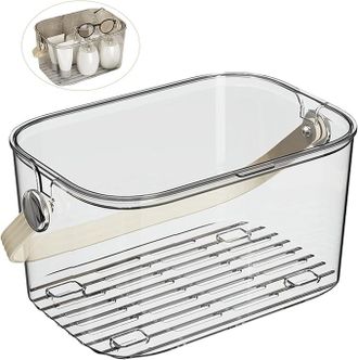 OEM Organizador De Ducha Port&aacute;til De 8 L: Almacenamiento Para Ba&ntilde;o Con Tapa Transparente Y Orificio De Drenaje, Gran Capacidad Con Asas Para Accesorios Y 