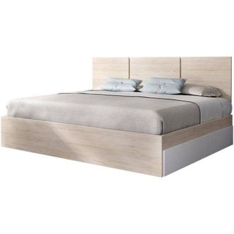 Dmora Dmora - Letto alla francese Esoli, Sommier per camera da letto, Giroletto per stanza, Struttura porta materasso, 146x195 h96 cm, Bianco e Rovere
