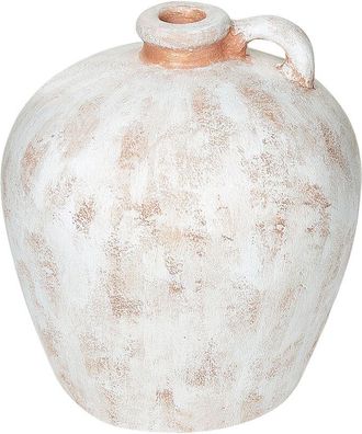 Beliani Jarr&oacute;n Decorativo Tradicional De Terracota Hecho A Mano Efecto Desgastado Decoraci&oacute;n Para El Hogar Blanco Ipoh