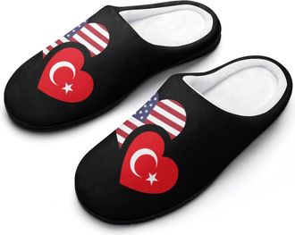 Generic Turkeys U.S. Flag Slippers Men Winter Warm Cotton Anti-Slip Indoor Slip-Ons House Shoes