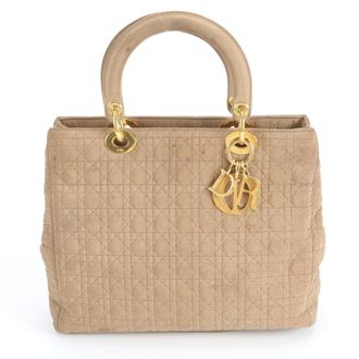 Dior Beige Beige Brown Leather Nylon Handbag Tote Bag (Pre-Owned)