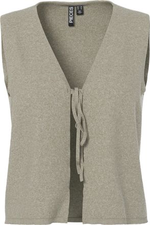 Pieces Strickweste PIECES PCBREE SL TIE KNIT VEST NOOS BC, Damen, Gr. XL, crockery detail:melange, Strick, Obermaterial: 80% Polyester, 20% Nylon, meliert, r