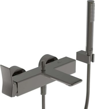 Ideal Mezclador De Ba&ntilde;o Check Expuesto Gris Magn&eacute;tico Con Varilla-hb, Flexo De Ducha, Soporte De Pared Standard