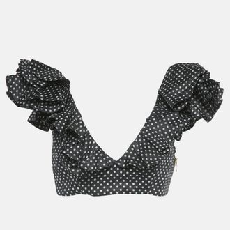 Zimmermann Black Polka Dots Linen Painted Heart Cascade Top M