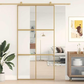 vidaXL Vidaxl - Puerta Corredera Dorada De Vidrio Esg Transparente Y Aluminio