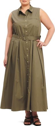 Flying Tomato Belted Sleeveless Maxi Shirtdress in Olive at Nordstrom Rack, Size 2 X