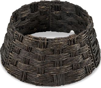 Best Choice Products 24in Basket Woven Hyacinth Christmas Tree Collar, Skirt Accessory w/ Cord Cut-Out
