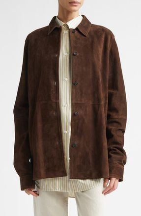 Toteme Soft Suede Overshirt in Bark at Nordstrom, Size 0 Us