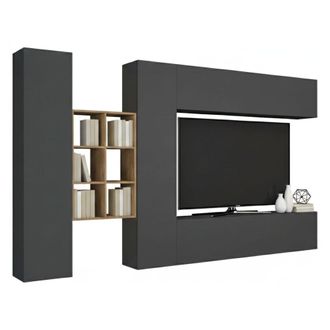 Dmora Dmora - Pared Equipada Dcaldar, Conjunto De Sal&oacute;n Mueble Tv Con 4 Puertas, Mueble De Sal&oacute;n Polivalente, 100% Made In Italy, Cm 280x30h180, Antracita Y