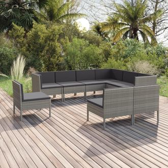 vidaXL Set De Muebles De Jard&iacute;n 9 Pzas Y Cojines Rat&aacute;n Sint&eacute;tico Gris Vidaxl
