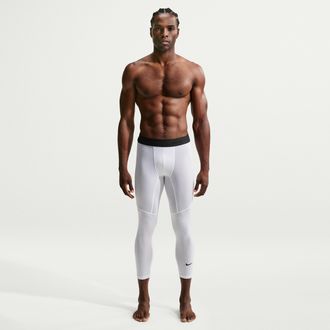 Nike Mens Nike Pro Dri-FIT 3/4-Length Fitness Tights in White | FB7950-100