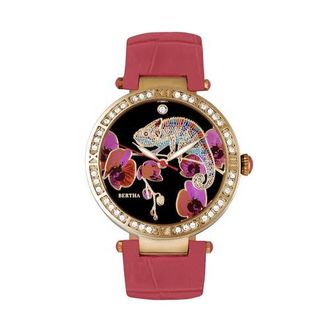 Bertha Sunglasses Camilla Mother-Of-Pearl Leather-Band Watch in Coral at Nordstrom