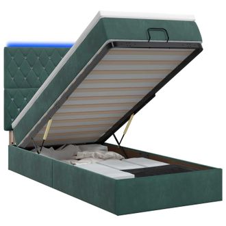 vidaXL Letto Ottomano Con Materasso E Led Verde Scuro 80 X 200 Cm Vidaxl