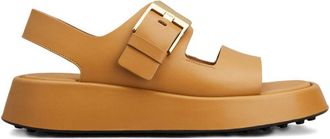 Tod's Brown Leather Sandals With Gold Buckle