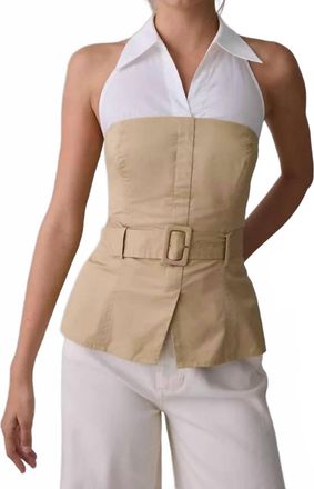 Astr Aleda Layered Halter Neck Top In Khaki