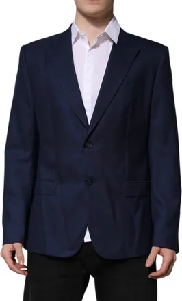 Dolce & Gabbana Mens Blue Wool Single Breasted Suit Coat Blazer Virgin Polyester Silk
