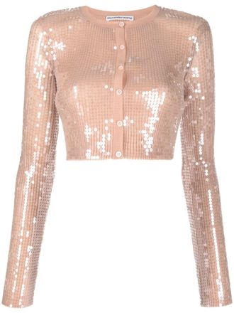 Alexander Wang sequined cropped cardigan - women - Polyester - S - Neutrals