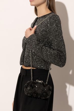 Self Portrait Clutch With Shimmering Crystals, Womens, Black