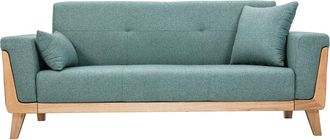 Miliboo Miliboo - Sof&aacute; N&oacute;rdico 3 Plazas De Tela Verde Gris&aacute;ceo Y Madera Clara Fjord