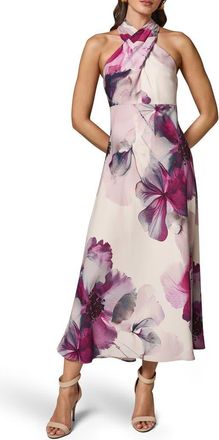 DKNY Floral Halter Midi Dress in Sangria Multi at Nordstrom, Size 12
