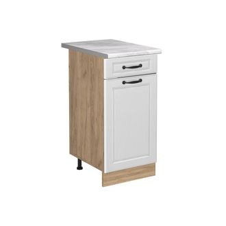 Vicco Mueble Bajo De Cocina R-line, Blanco Casa De Campo/roble Dorado, 40 Cm Encimera M&aacute;rmol, Vicco