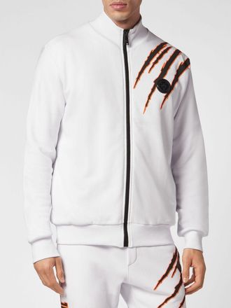Plein Sport Felpa con zip a collo alto in cotone con stampa grafica