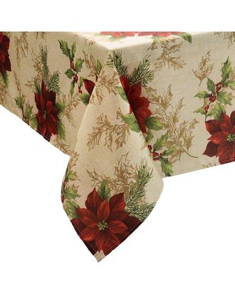 Elrene Festive Poinsettia Holiday Fabric Tablecloth