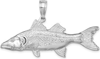 Diamond2Deal Sterling Silver Rhodium-Plated Polished 3D Snook Fish Pendant