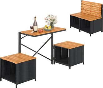 Costway Patio Furniture Set with Raised Garden Bed Table with Built-in Chairs