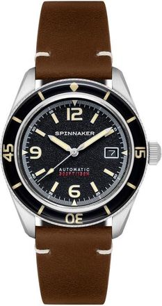 Spinnaker Fleuss Automatic Leather Strap Watch, 43mm in Black at Nordstrom