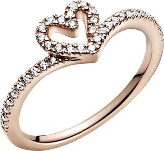 Pandora 14k Rose Gold-Plated Sparkling Wishbone Heart Ring, Size 50