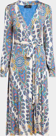 Etro Blue Medallion Jersey Midi Wrap Dress