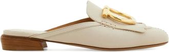 Ferragamo fringed Gancio mules - women - Bos Taurus/Lambskin/Goat Skin/Calf Leather - 11.5C - White