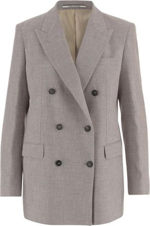 Tagliatore Double-Breasted Linnen en Katoenen Jas - Dames - Blazers - Beige - 2XL - Katoen - Jassen