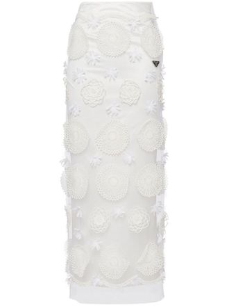Prada embroidered duchesse maxi-skirt - women - Silk - 38 - White