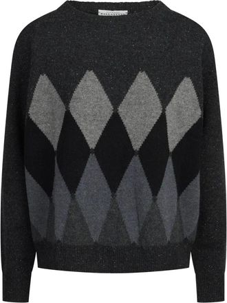 Ballantyne Argyle Crewneck Sweater - Dames - Truien - Grijs - Maat: XL Wol