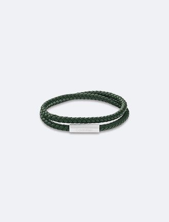 Calvin Klein Mens Braided Leather Bracelet - Green - OS