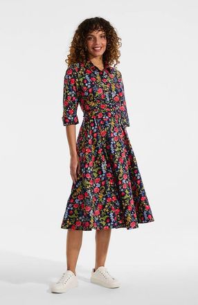 Lands End Poplin Midi Wrap Front Dress in Deep Sea Poppy Floral at Nordstrom, Size 12P