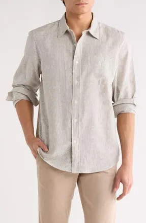 14th & Union Linen Stripe Long Sleeve Shirt in Grey- Ivory Even Stripe at Nordstrom Rack, Size Xx-Large