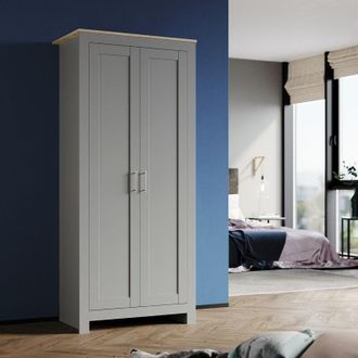 Elegant Lighting 2 Door Double Wardrobe Solid Wood Style Wardrobe Large Storage Wardrobe Gray/Oak Bedroom Wardrobe