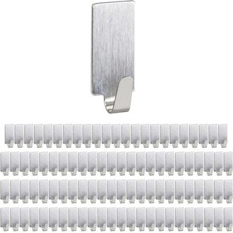 Relaxdays Relaxdays - 48x Adhesive Towel Hooks, Stainless Steel, Matt, No Drilling, Bathroom & Kitchen, 3.5 x 1.5 x 1.5 cm, Silver