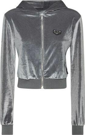 Philipp Plein Hoodies & sweatvesten, Dames, Grijs, S, Polyester, Hoodie Sweatjacket Crystal Signature