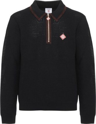 Casablanca Wafelsteek Wol Polo - Heren - Polos - Zwart - M - Wol - Tops