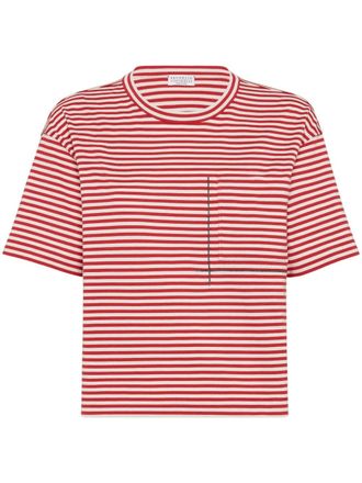 Tシャツ・カットソー Brunello Cucinelli Red Striped T-Shirt BRUNELLO CUCINELLI Red T-Shirt With White Trims — Mitchell