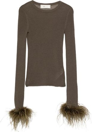 Blumarine Feather-trimmed Long-sleeved T-shirt